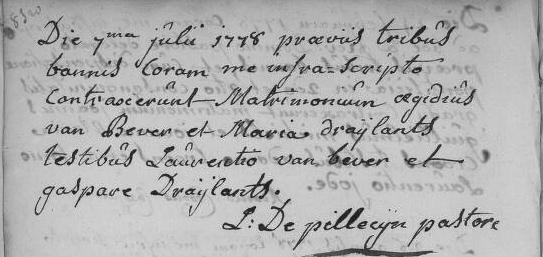 VIII. Peeter DRAELANT ~ Laken 1 augustus 1710 65. Laken 1 januari 1778 (aetatis circiter 70j). x (Laken 14 december 1746) 66 [bloedverwantschap 3 e en 4 e graad gemengd].