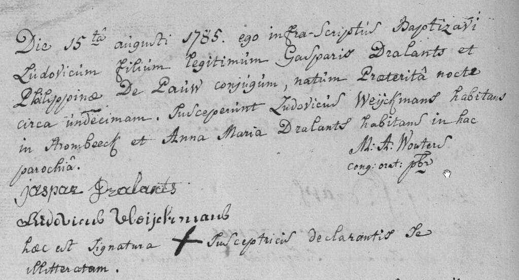 IX. Gaspar DRALANTS ~ Laken 8 oktober 1752 71. Laken 17 september 1813. x (Ossel 14 september 1779) 72. Philippina de Pauw ~ Ossel 25 december 1753. Laken 17 juni 1828. (dv.