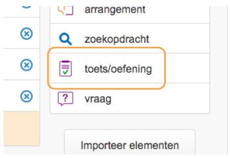 vragen te combineren tot een (oefen)toets/oefening. Kies je voor toets dan maakt de leerling eerst alle vragen en krijgt aan het eind te horen of hij/zij voldoende heeft gescoord.