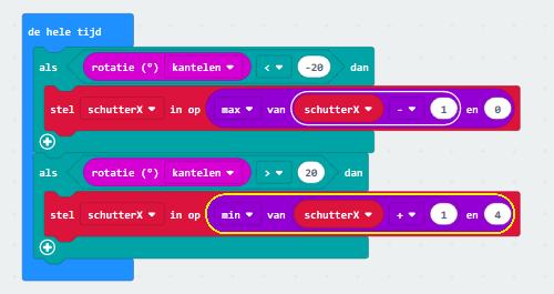 Probeer het uit. Als het goed blijft kun je de led nu van links naar rechts en omgekeerd laten lopen en blijft deze ook altijd in beeld.