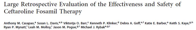 Survey of 527 patients 67% off-label indications: bacteremia (42%); bone-joint infection (23%); nosocomial/mrsa pneumonia (19%) S.