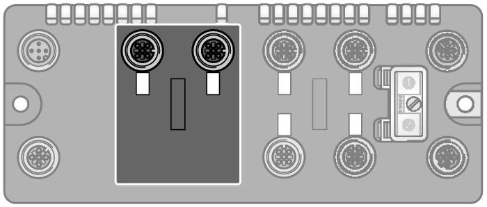 6625208 Aansluitconfiguratie Connector /S2500 slot 2: RFID-kanalen verbindingskabel (voorbeeld): RK 4.5T-2-RS 4.5T/S2501 Ident-No. U3-01243 of RK4.5T-2-RS4.5T/S2500 Ident-No.