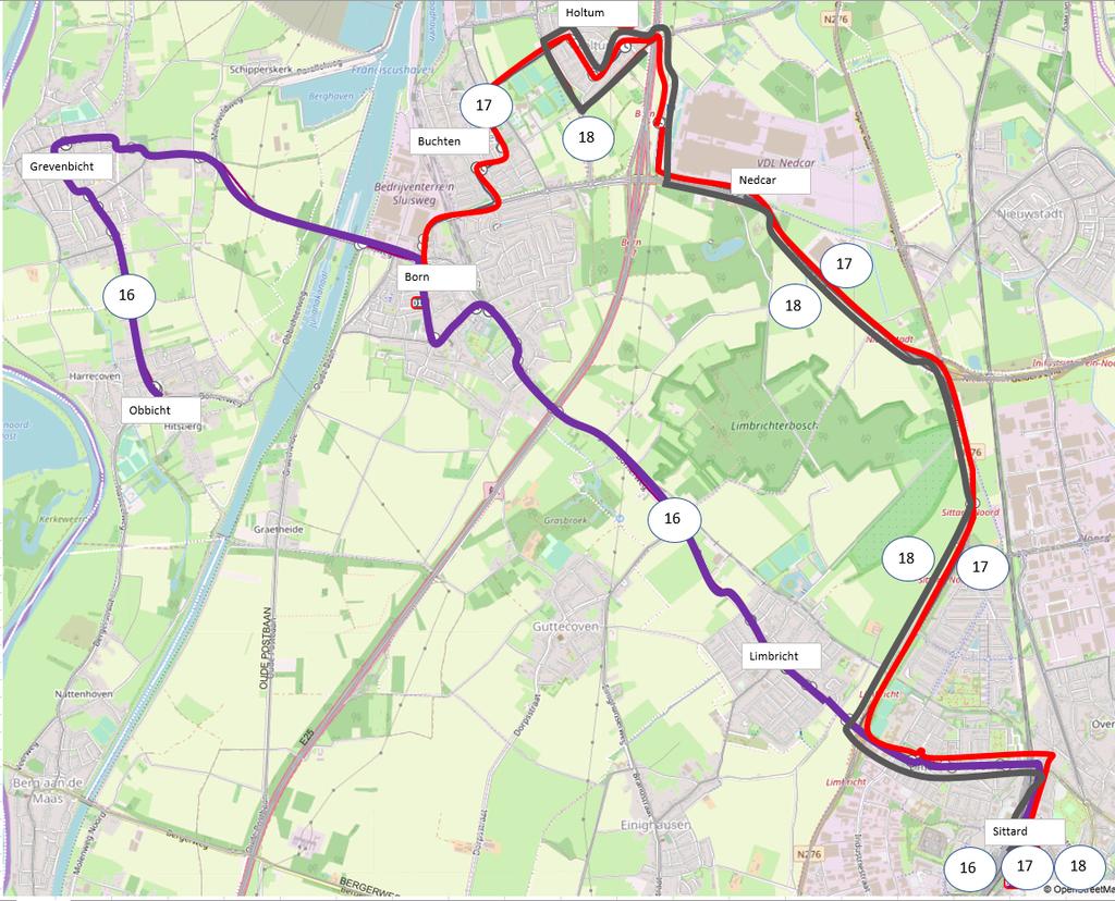 Lijn 17 Sittard NedCar Holtum Buchten Born v.v. De nieuwe lijn 17 zorgt voor een snellere en directe verbinding tussen Sittard Station en NedCar.
