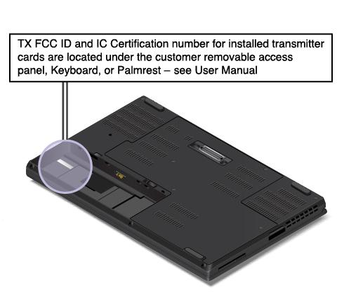 en IC Certification-nummer voor de door Lenovo geïnstalleerde draadloze module weergegeven. Opmerking: Verwijder of vervang zelf geen vooraf geïnstalleerde draadloze module.