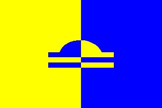 gemeenteraad ingesteld. De vlag is verticaal verdeeld in een gele en een blauwe baan.
