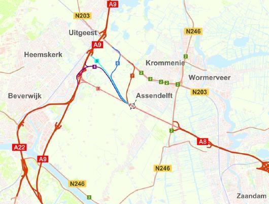 Verbinding A8/A9 Het verkeersnetwerk ten noorden van Amsterdam ontbeert een goede oost-westverbinding.