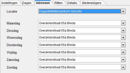 Adressen Een reiziger kan een of meerdere adressen hebben. In onze software is het mogelijk per route en per dag de adressen in te stellen voor de reiziger.