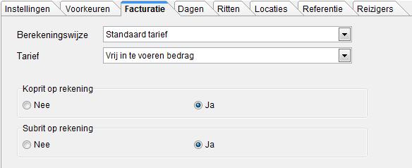 opgegeven in de stamgegevens personeel) Facturatie Stel hier de berekeningswijzen in van de route.