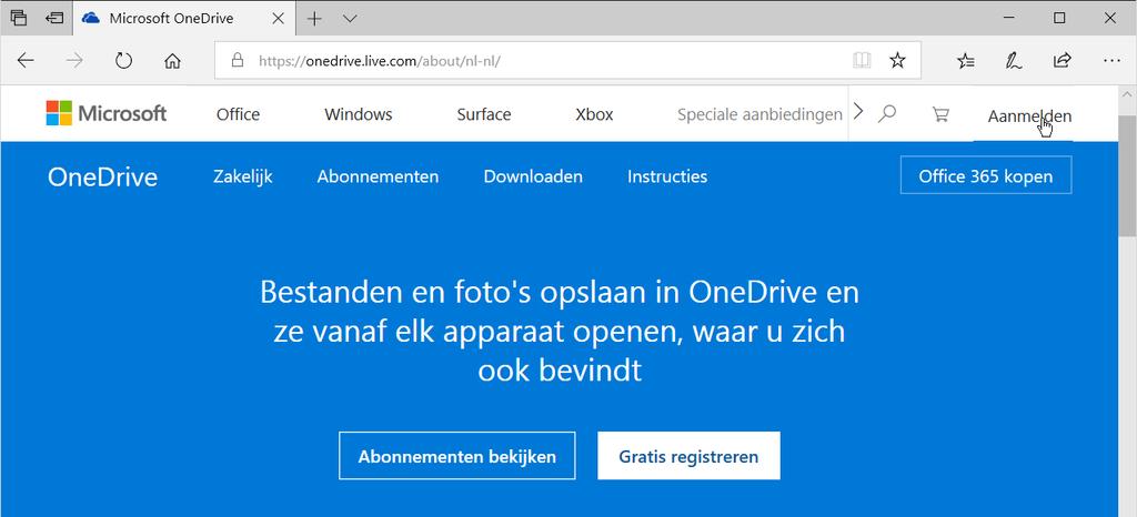 Word 2 Naar OneDrive gaan via een webbrowser OneDrive kan ook worden geopend via een webbrowser, zoals Edge of Internet Explorer.