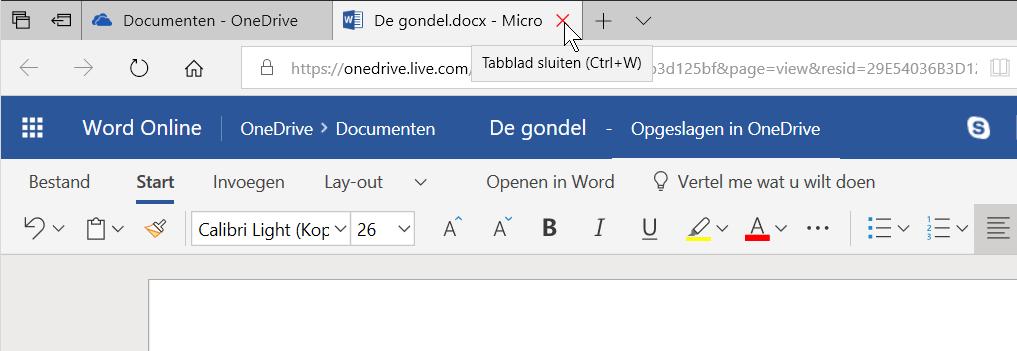 Wijzigingen in het document worden automatisch op OneDrive
