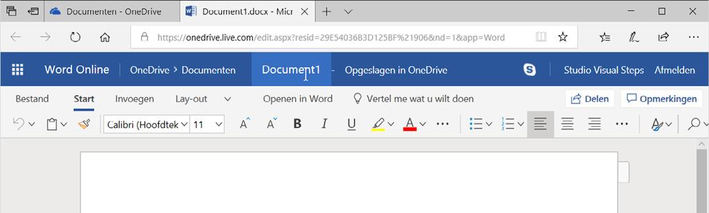 Office-bestanden en OneDrive 17 Het nieuwe document wordt