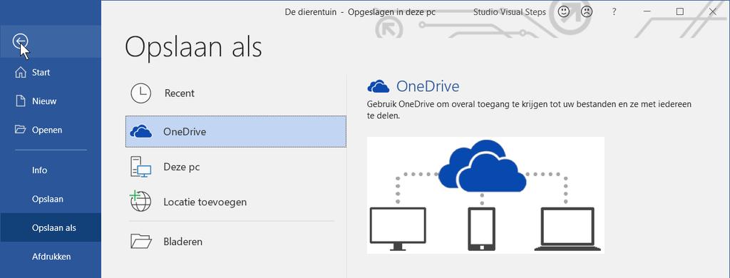 automatisch aangemeld bij Skype, het programma voor gratis (video-)bellen van Microsoft. Uw naam staat boven in het venster van Word: U heeft toegang tot OneDrive.