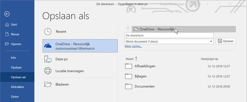 6 Office-bestanden en OneDrive tabblad U ziet de inhoud van OneDrive.