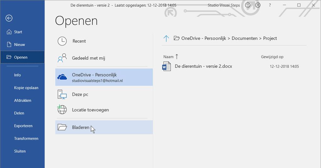 Office-bestanden en OneDrive 9 De map wordt geopend.