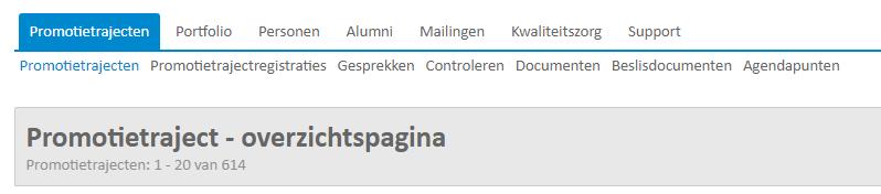 WAT ZIE IK ALS IK OPSTART ALS GRADUATE SCHOOL? Eenmaal ingelogd als Graduate School, zie je een scherm met bovenin een aantal menuopties.