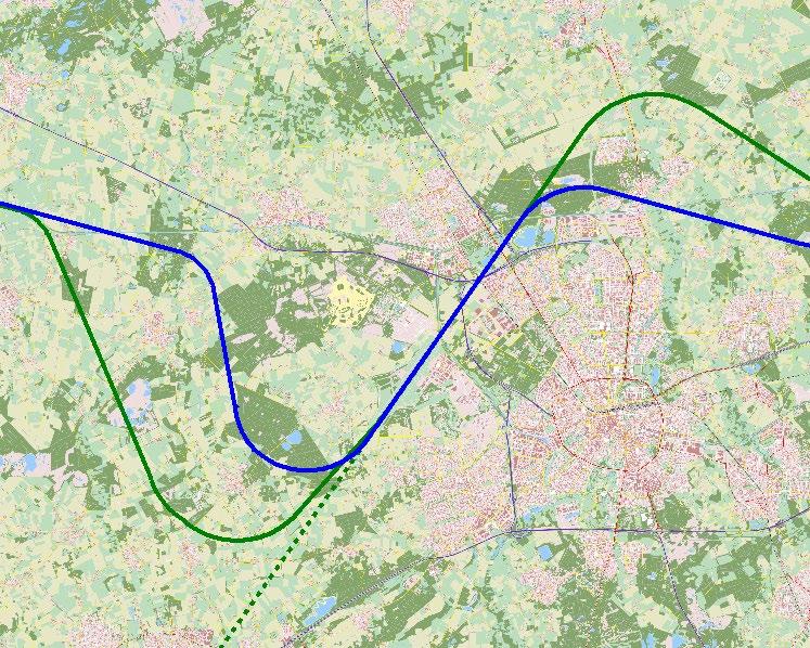 Op langere termijn, zodra gebruik van het luchtruim boven België dit toestaat, kan ook de vertrekroute rechtdoor naar het zuiden worden ingezet.