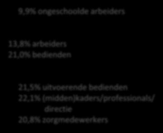 bedienden 22,1% (midden)kaders/professionals/ directie 20,8%