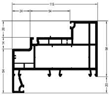 Vleugelprofiel T80 W= 80 1550160, 1550165, 1599160, 1599165 D= 70 Deurprofiel Z-98 W= 118 1550170,