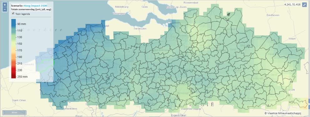 mm/3maand versus hoge vraag toerisme Zomer-verdamping (PET): Van 252 mm nu => 309 mm in