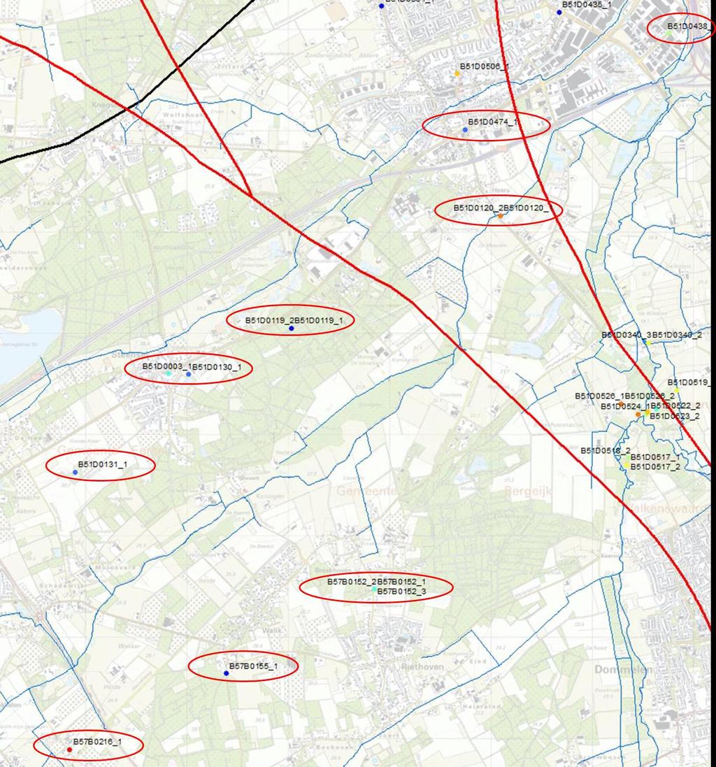 Figuur 14 Locatie peilbuizen die geschikt zijn