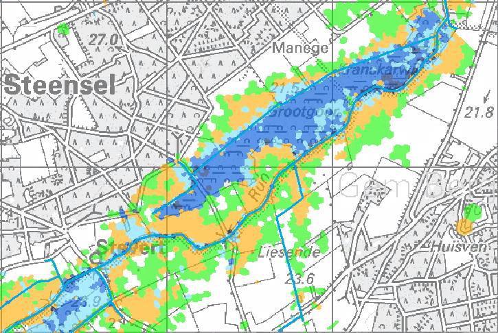 Figuur 36 Berekende GLG Grootgoor scenario variant 1B 5.2.2 Vergelijking met huidige situatie Met het beekherstel wijzigen de peilen in het watersysteem en de grondwaterstanden in het gebied.