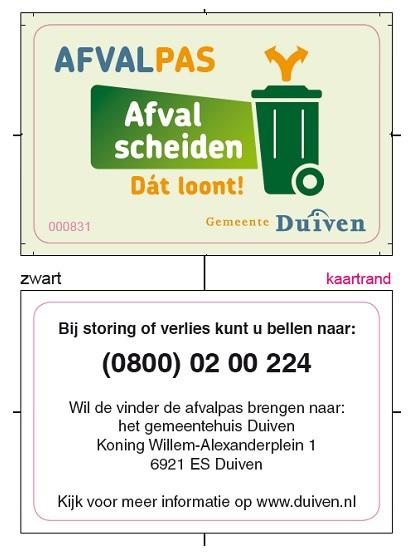 Bijlage 1: Afvalpas van de gemeente Duiven Verplicht gebruiken voor: Opening