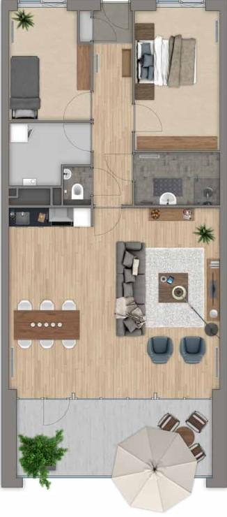De indeling van het appartement Begane grond: Op de begane grond vindt u de centrale entree