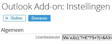 Figuur 7 Licentiesleutel voor Outlook Add-on is ingelezen Zonder deze licentiesleutel zal Outlook Add-on niet functioneren.
