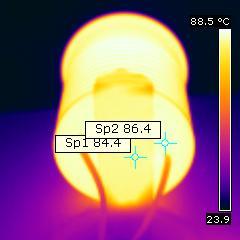 Temperatuursplaatje van de lamp na opwarmen status lamp omgevingstemperatuur gereflecteerde schijnbare temperatuur camera > 2 uur aangestaan 24 graden C 24 graden C Flir B-CAM Western S emissiviteit
