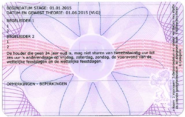 4.3. Vermelding Voorlopig rijbewijs M3 De datum van het begin van de stage (afleveringsdatum van de originele M3) wordt vermeld Vermelden van de datum van het