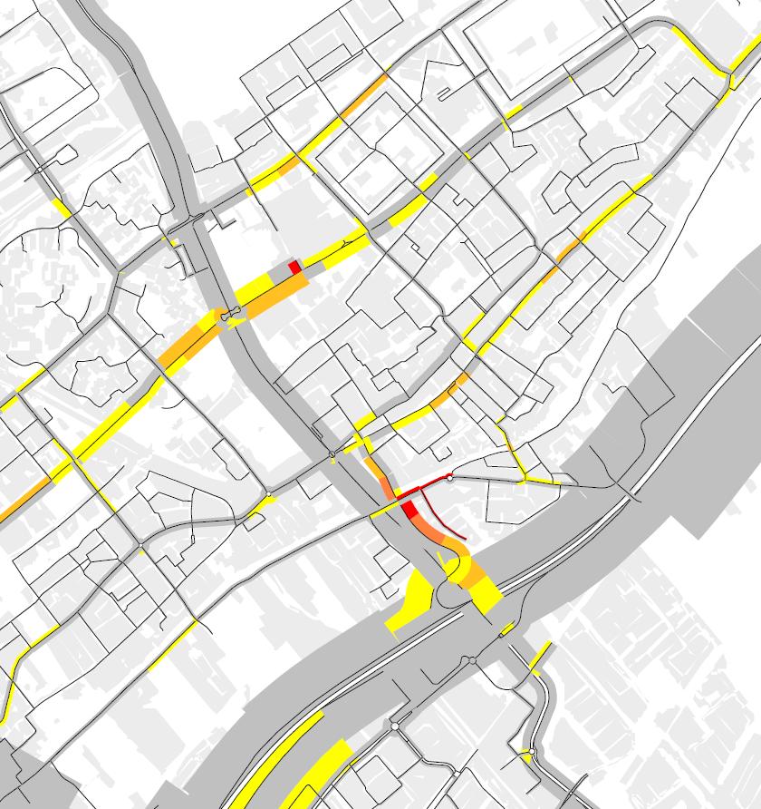 Verkeersdichtheden Scenario 3b in 2030 (beeld van de avondspits) 25 Scenario 3b: Lage, beweegbare brug 50km/h Vertragingen Sterke