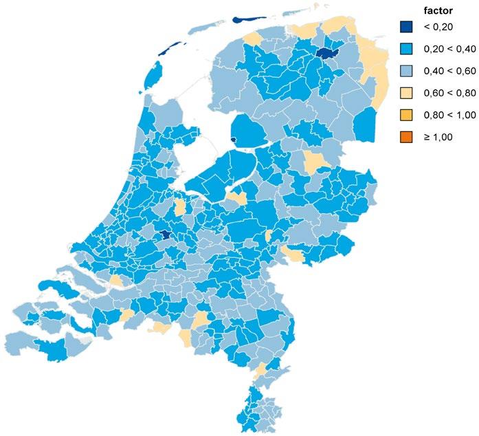 The WOX Quarterly Q1 2019 - Marktliquiditeit Figuur 15 Aanbod/verkoopquote alle woningen per gemeente in Nederland