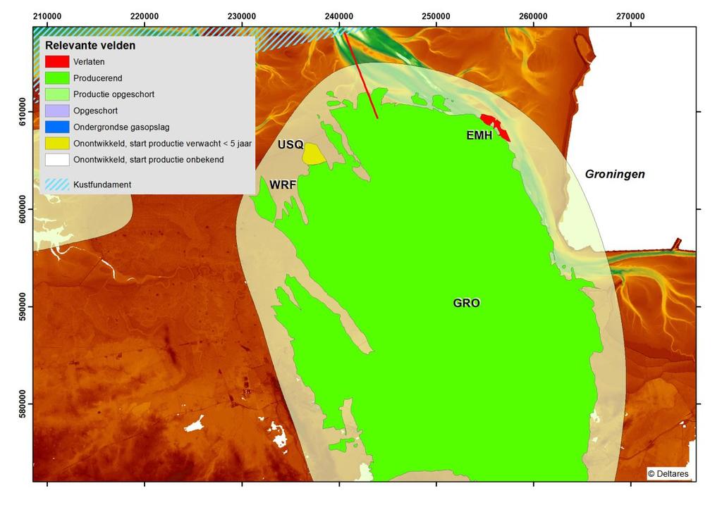 3.2.12 Groningen Het Groningergasveld (Figuur 3.12) is veruit het grootste gasveld van Nederland en al sinds de jaren 60 in gebruik (Tabel 3.8).