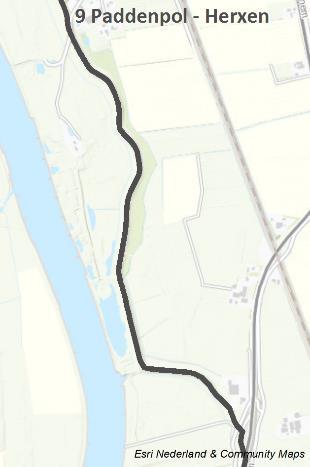 Afbeelding 4.8 Weergave locatie dijkverleggingen op traject 5 (Den Nul) en traject 9 (Paddenpol-Herxen) 4.