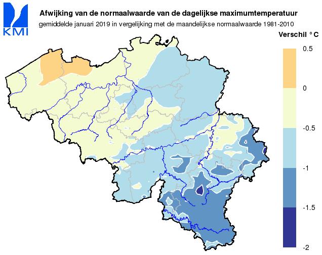 2. Klimatologisch overzicht voor België, januari 219 Deze kaarten worden automatisch aangemaakt op basis van de beschikbare