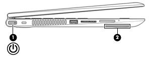 Knoppen en luidsprekers Onderdeel Beschrijving (1) Aan/uit-knop Als de computer is uitgeschakeld, drukt u op de aan/uitknop om de computer in te schakelen.