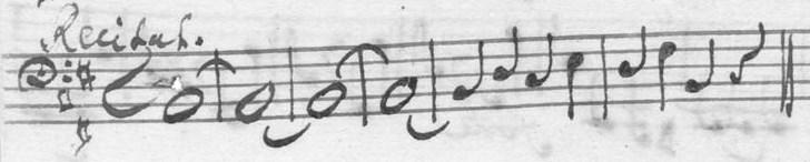 In 1742 schreef Bach nieuwe partijen voor orgel en violone (facs. 9) die, vooral in deel 2 en 4, afweken van de reeds bestaande partijen voor continuo en fagot (facs. 10). Facs. 9. BWV 42, violonepartij, deel 2.