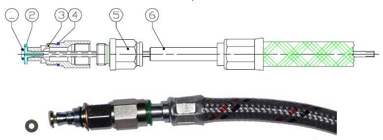 coaxiale leiding met metaalhoes en alle onderdelen pos. 1 5. pos. 6 = ø 6 mm of 8 mm zie lijst tuyeaux coaxials metallique avec les elements pos. 1 5. pos. 6 = ø 6 mm ou 8 mm voir liste De O-ring (positie 1) mag niet verloren gaan bij de uitwisseling; anders is er geen afdichting mogelijk.