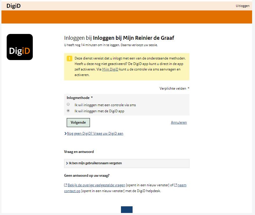 Optie 2: Inloggen op Mijn Reinier de Graaf met de DigiD-app Op https://digid.uabc.