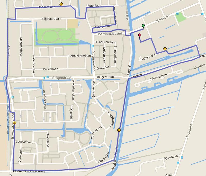 vrijdag 24 mei 2019-5 km de Boei 0 RA Dodaarslaan rondje 0,9 LA Roerdomplaan (Kerklaan) 0,1 RA Pijlstaartlaan 1,1 LA trap Roerdompbrug af 0,1 LA Molmpad (natuurpad) 1,3 RD Onder Roerdompbrug door