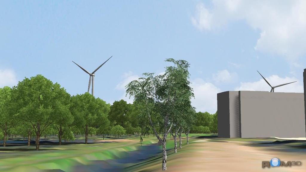 herkenbaarheid van het knooppunt. Vanaf de rand van Hoogvliet zullen de windturbines zichtbaar zijn, maar vallen ze deels weg achter het bedrijventerrein.