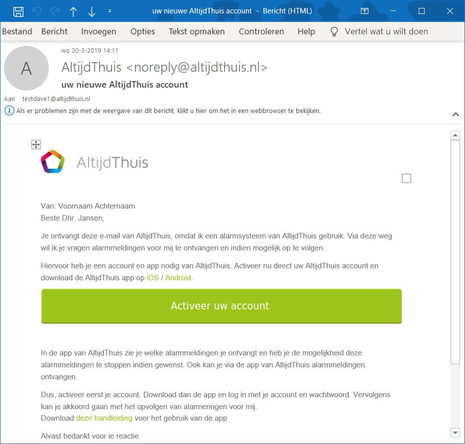 De contactpersoon moet het account activeren door op de knop