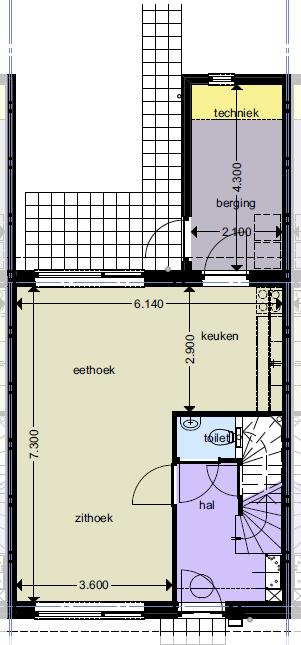 Verdieping: overloop, 3 slaapkamers, badkamer met douche, toilet en wastafel.