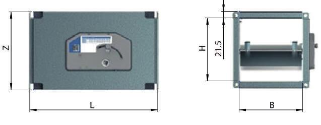 .. m³/h Z = met geluidsisolatie Rechthoekige constant volumeregelaar bbb-c-ddd-(e) Breedte (aaa) Hoogte