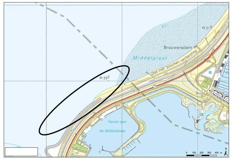 6.4 ZANDSUPPLETIE Er is mogelijk sprake van het uitvoeren van zandsuppletie aan de zuidkant van het huidige strand aan de Brouwersdam aan de Voordeltazijde.