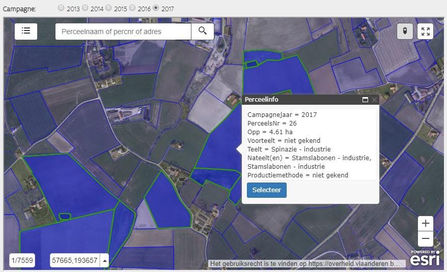 Selecteer een perceel door in de perceelsinformatie op de knop Selecteer perceel te klikken.