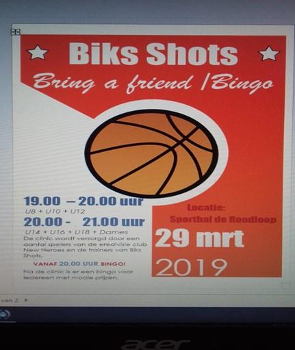 Kennismakingsclinic met USA profbasketballers vrijdagavond 29 maart Vrijdagavond 29 maart organiseert Biks Shots een clinic voor de jeugd.