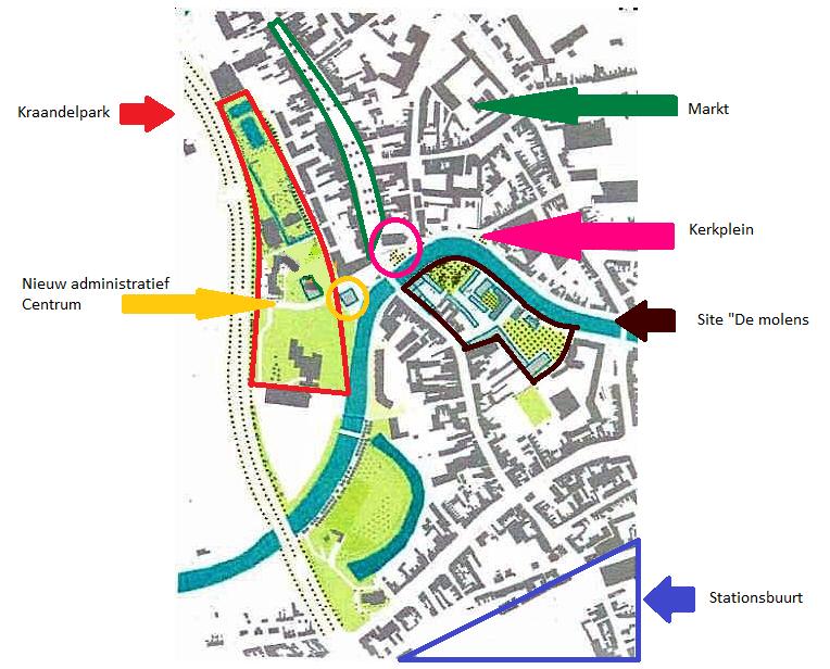 Op deze plattegrond staan alle vernieuwingen aangeduid die met dit stadsvernieuwingsproject in verband staan.