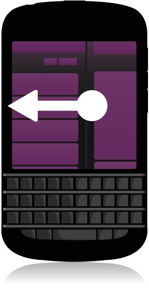 Als u bijvoorbeeld de BlackBerry Hub voor u hebt, kunt u met uw vinger naar links schuiven om het beginscherm en alle geminimaliseerde apps te zien.