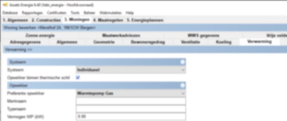 Registreren merk en type In veel gevallen is het wenselijk om de merk en type naam van bijvoorbeeld een ketel of ventilatie box te registreren. Vaak wordt dit gebruikt t.b.v. de kwaliteitsverklaringen, echter was het in Vabi Assets Energie niet mogelijk om dit op een vaste plek te registreren dan in het opmerkingen veld of in de vrije velden.